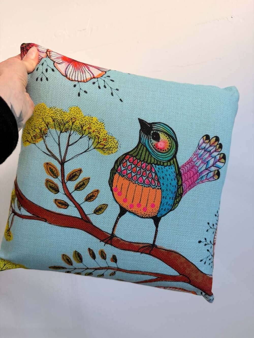 Sylvie Demers Melodie Bird Decorative Throw Pillow Blue Accent Home Decor